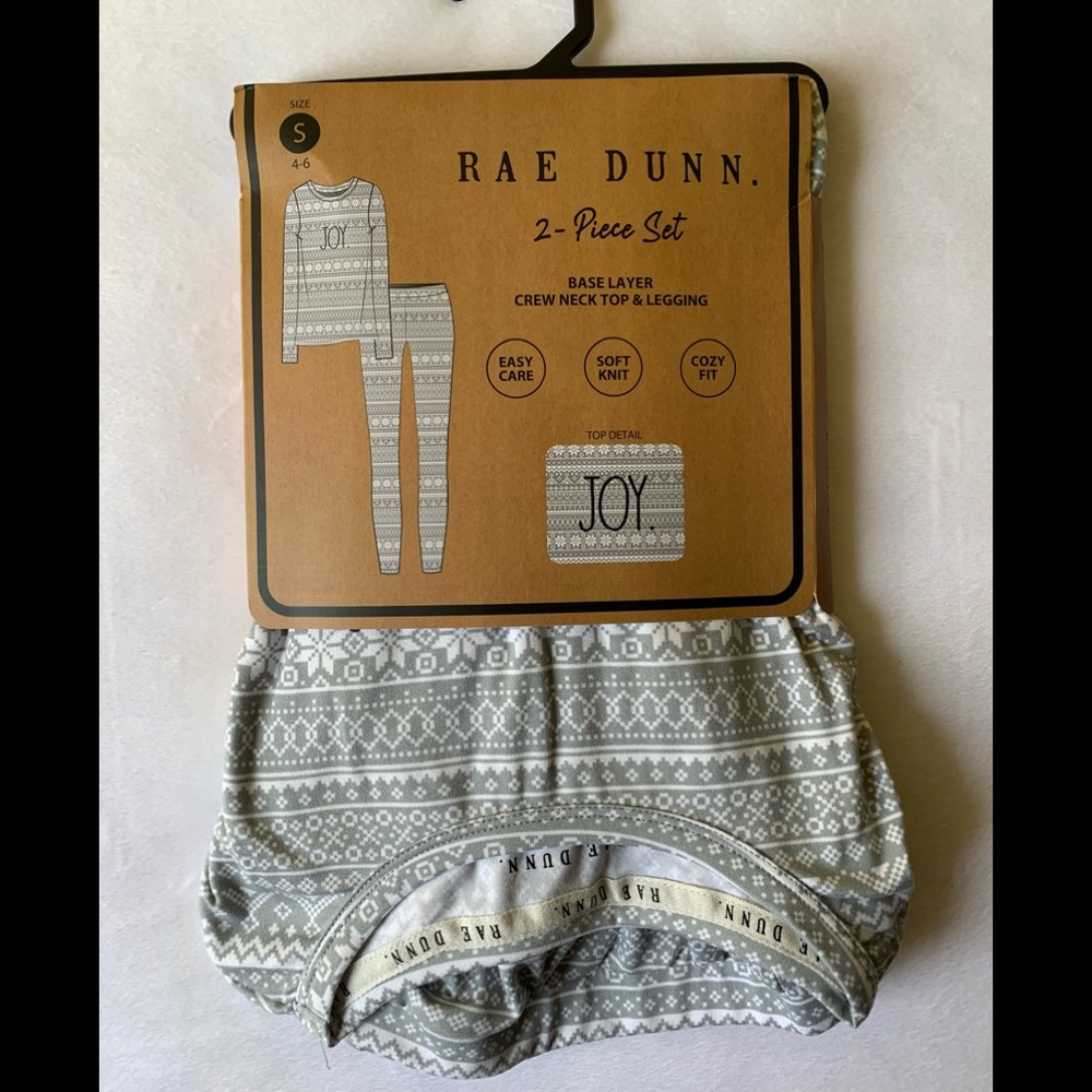 Rae Dunn Joy Gray And White Pajamas or Base Layer Set Size Small New